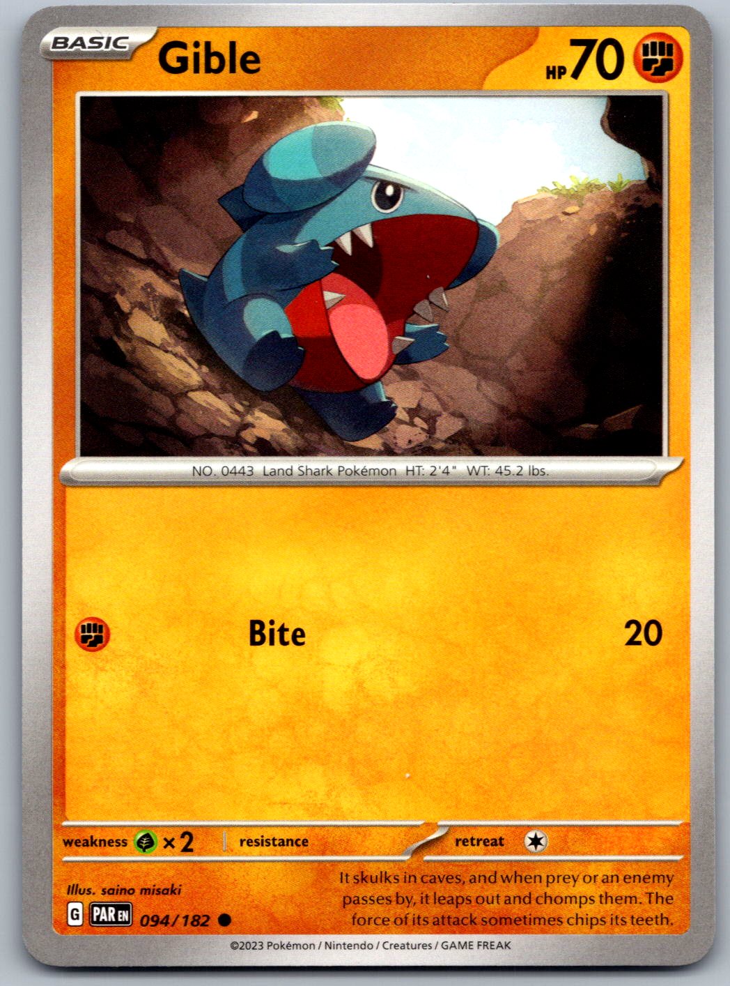 Gible 094/182 Paradox Rift Pokemon