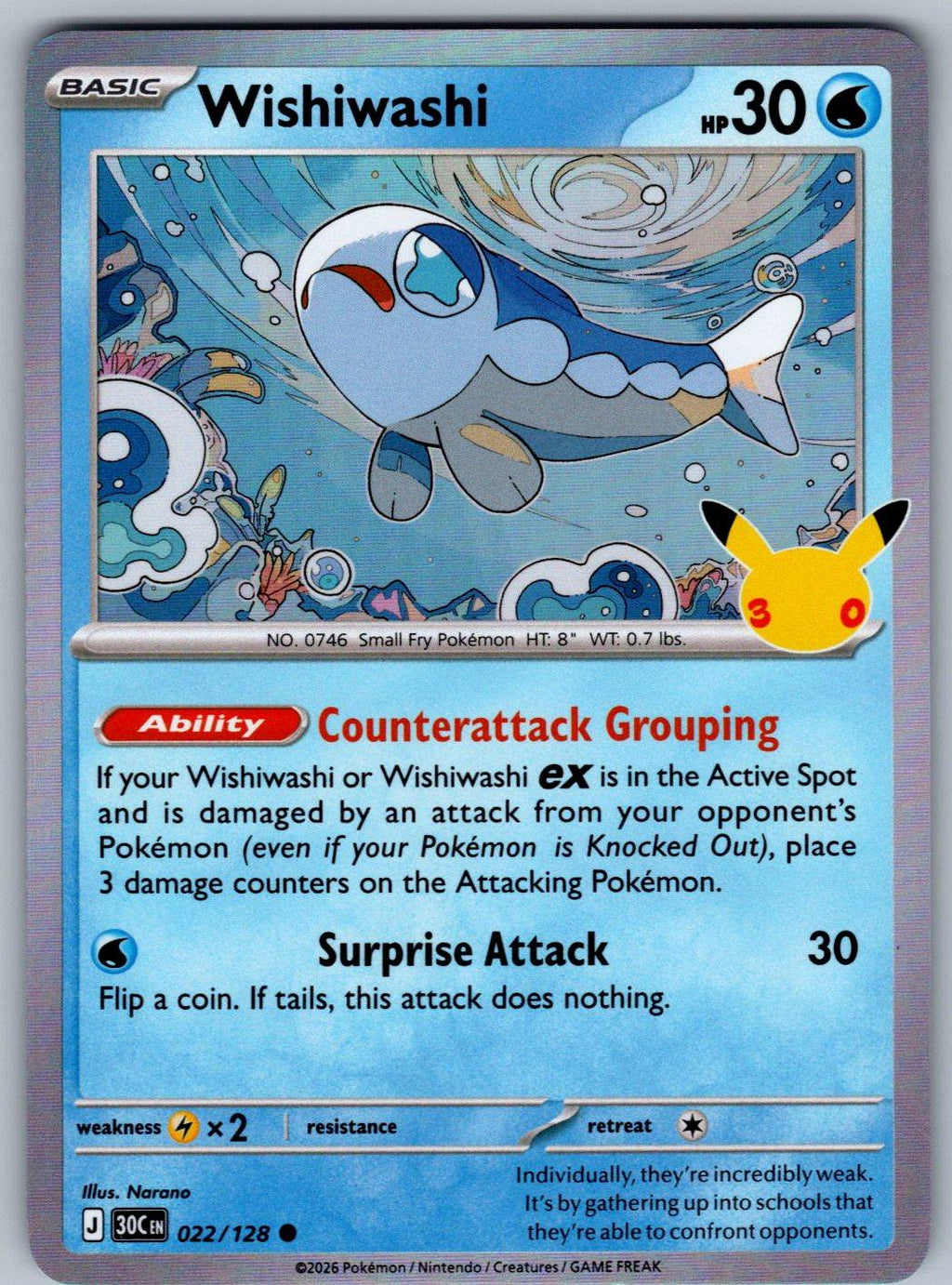 Wishiwashi 022/128 ME: 30th Celebration Pokemon Holo