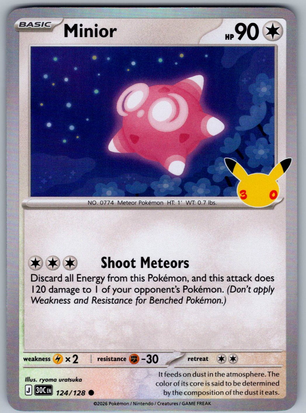 Minior 124/128 ME: 30th Celebration Pokemon Holo