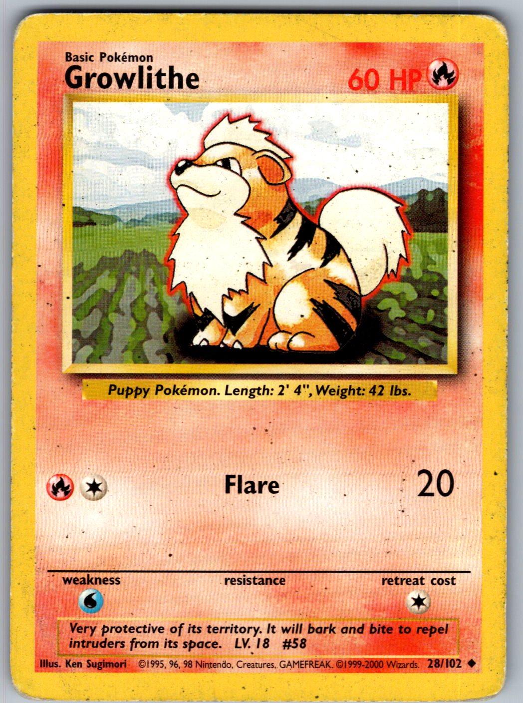 Growlithe 28/102 Base Set Unlimited Pokemon