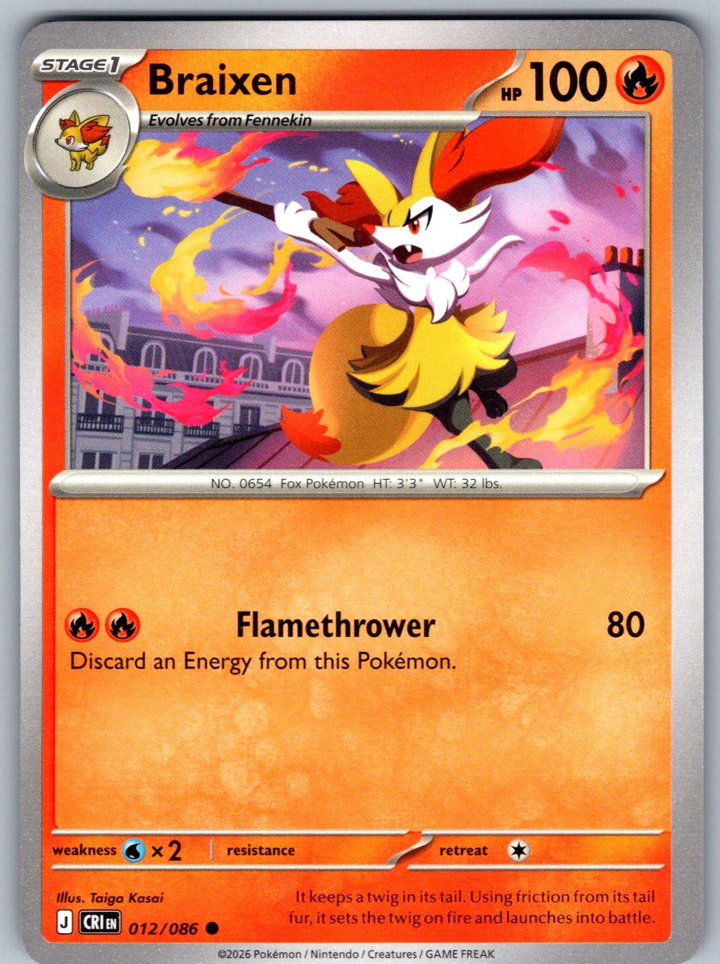 Braixen 012/086 Chaos Rising Pokemon
