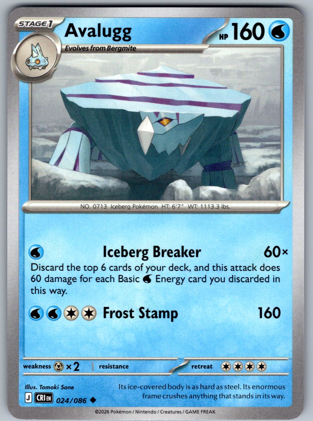Avalugg 024/086 Chaos Rising Pokemon