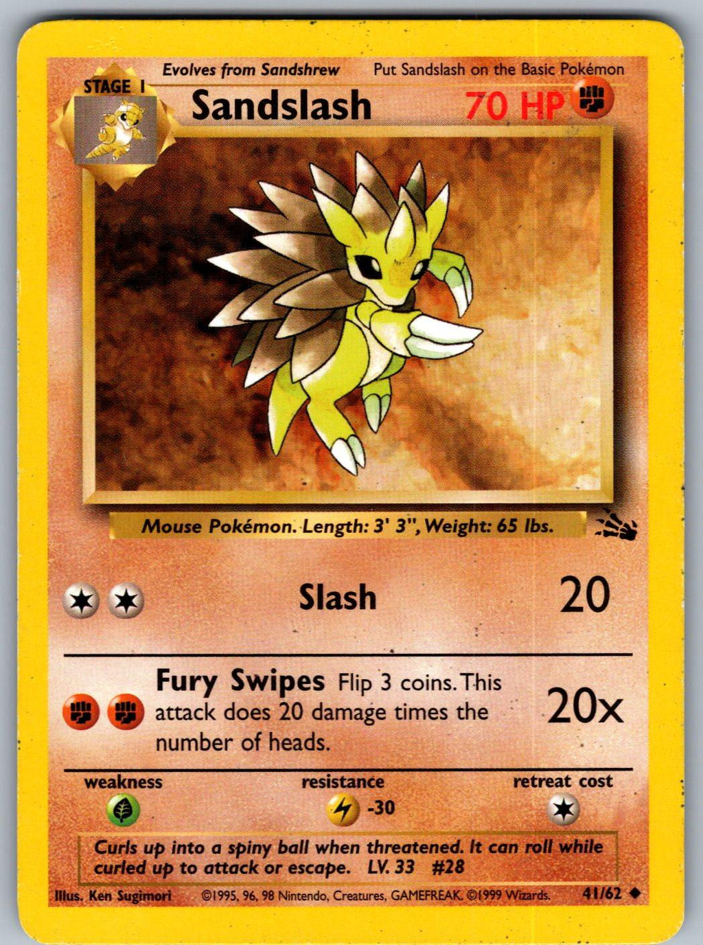 Sandslash 41/62 Fossil Pokemon Unlimited