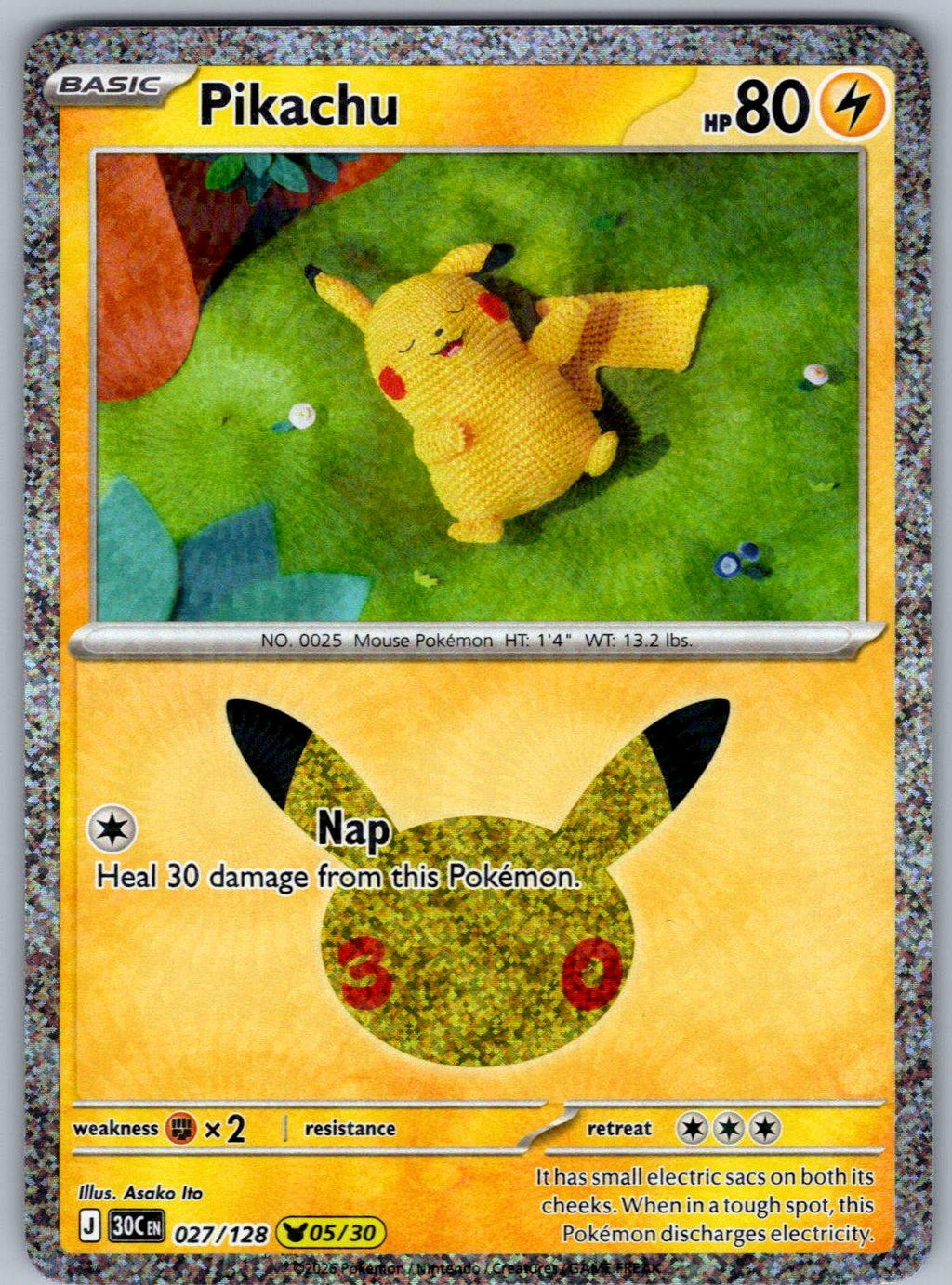 Pikachu 027/128 ME: 30th Celebration Pokemon Holo
