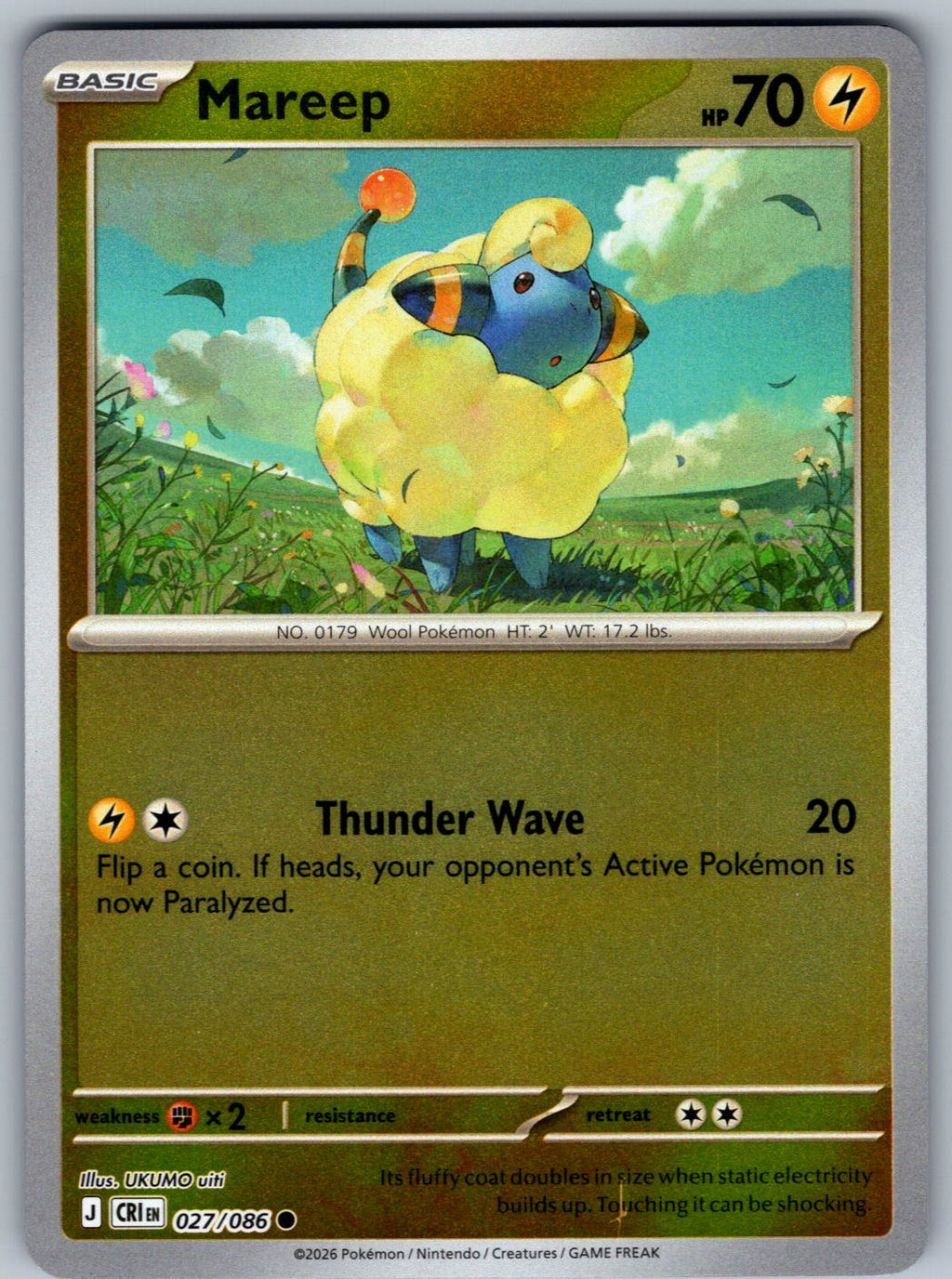 Mareep 027/086 Chaos Rising Pokemon Reverse Holo