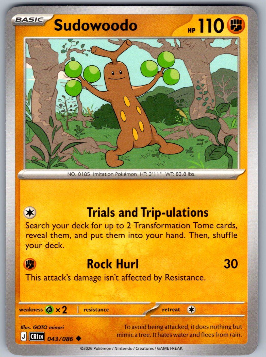 Sudowoodo 043/086 Chaos Rising Pokemon