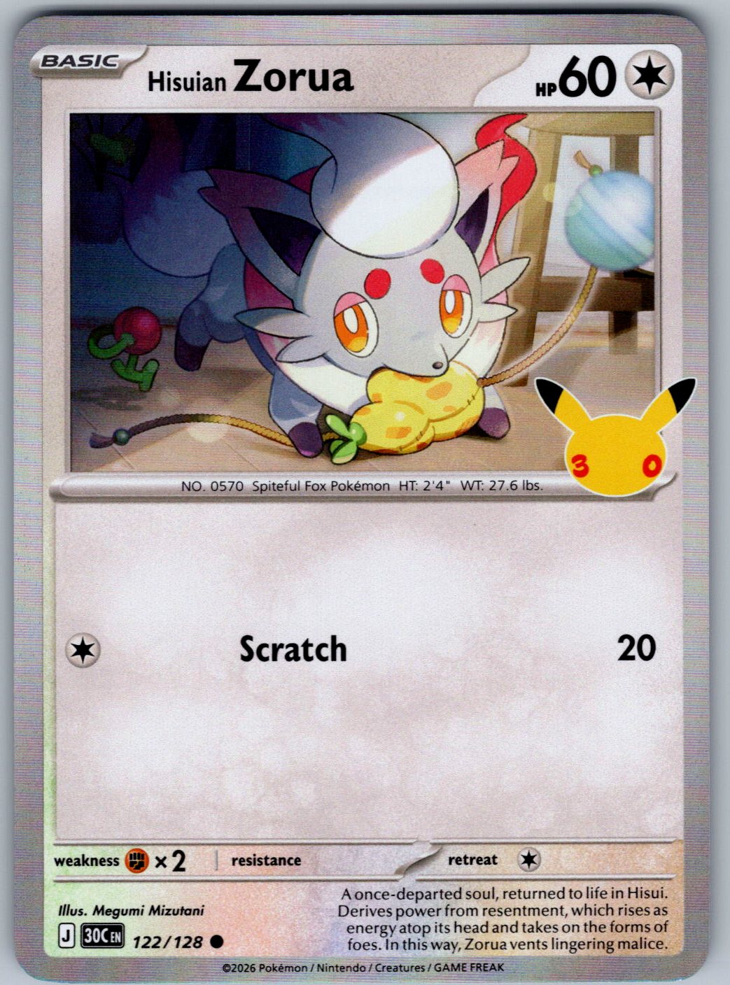 Hisuian Zorua 122/128 ME: 30th Celebration Pokemon Holo