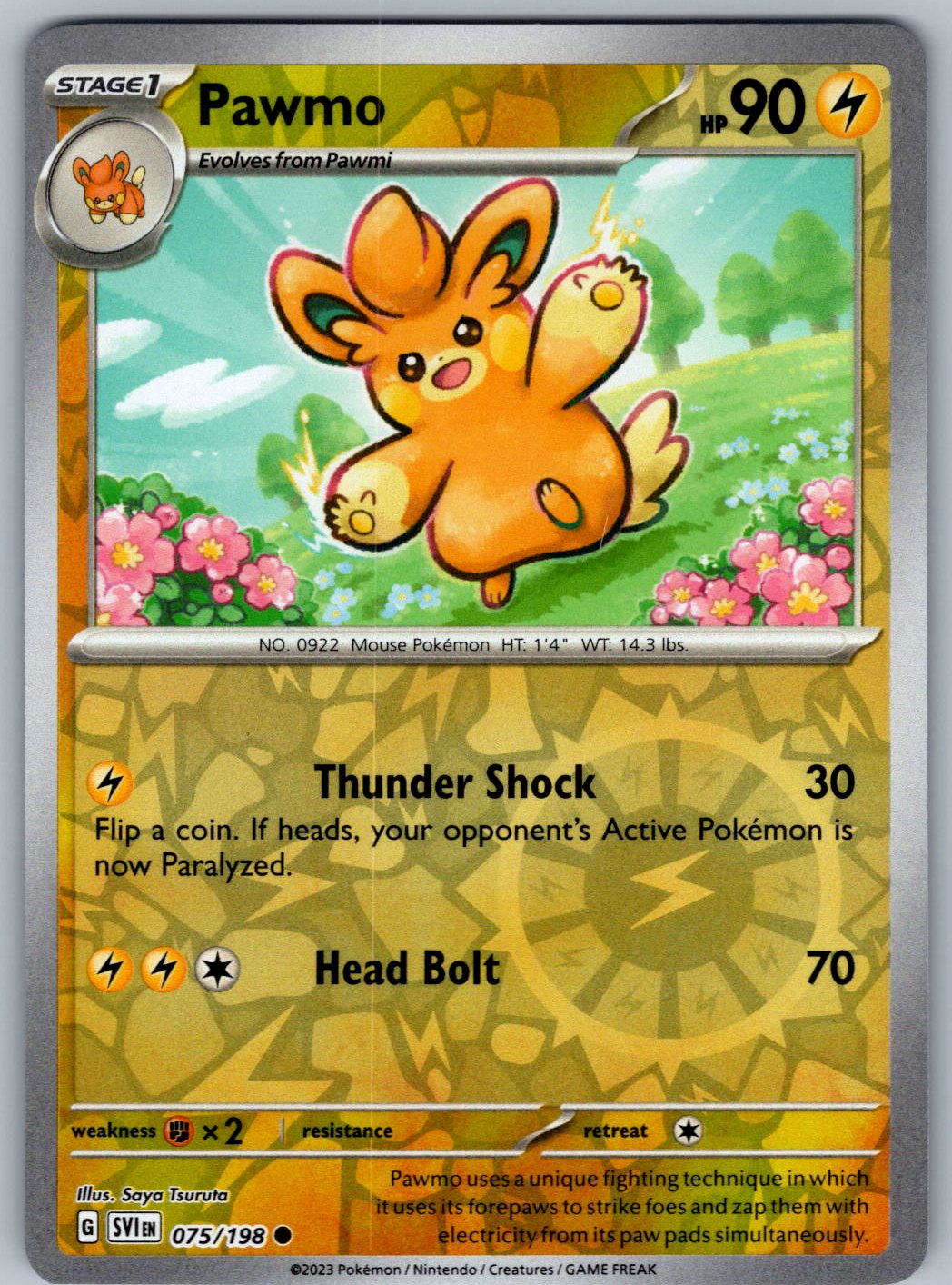 Pawmo 075/198 Scarlet & Violet Pokemon Reverse Holo