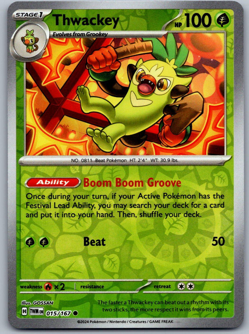 Thwackey 015/167 Twilight Masquerade Pokemon Reverse Holo