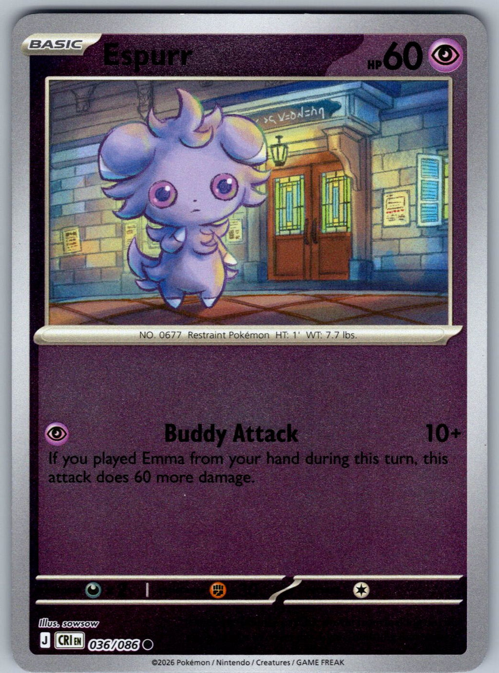 Espurr 036/086 Chaos Rising Pokemon Reverse Holo