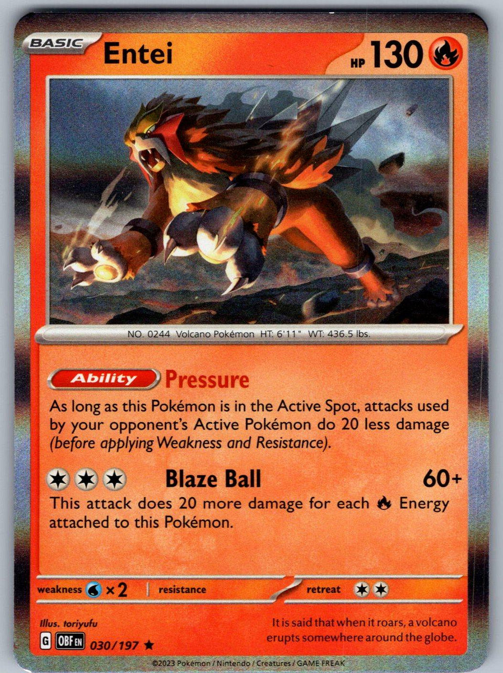 Entei 030/197 Obsidian Flames Pokemon Holo