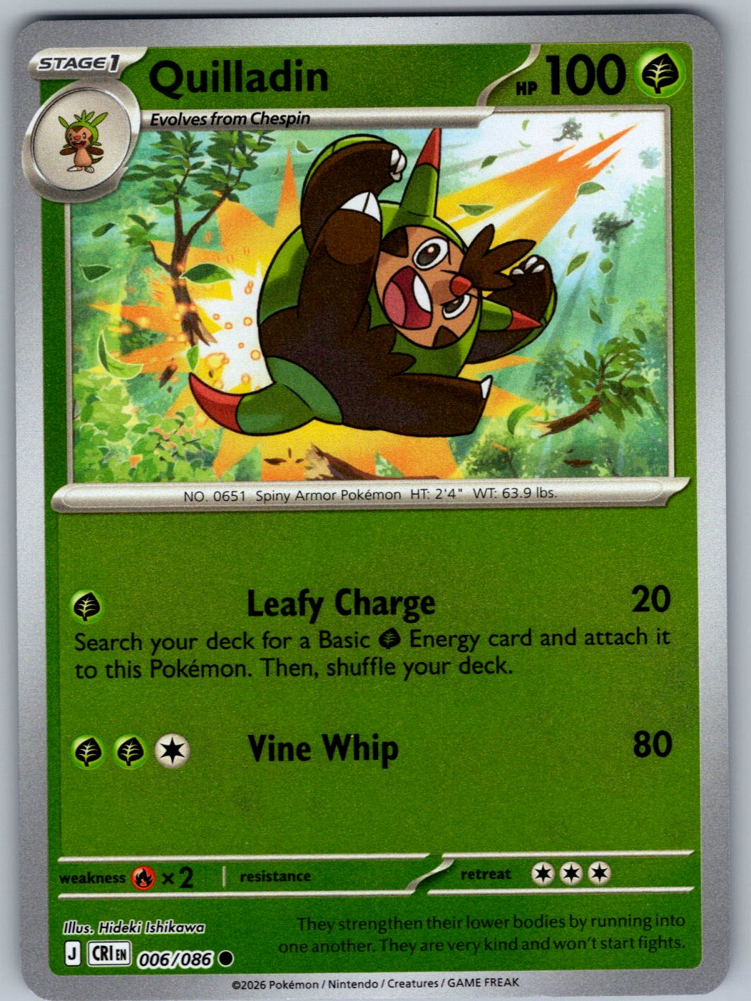 Quilladin 006/086 Chaos Rising Pokemon Reverse Holo