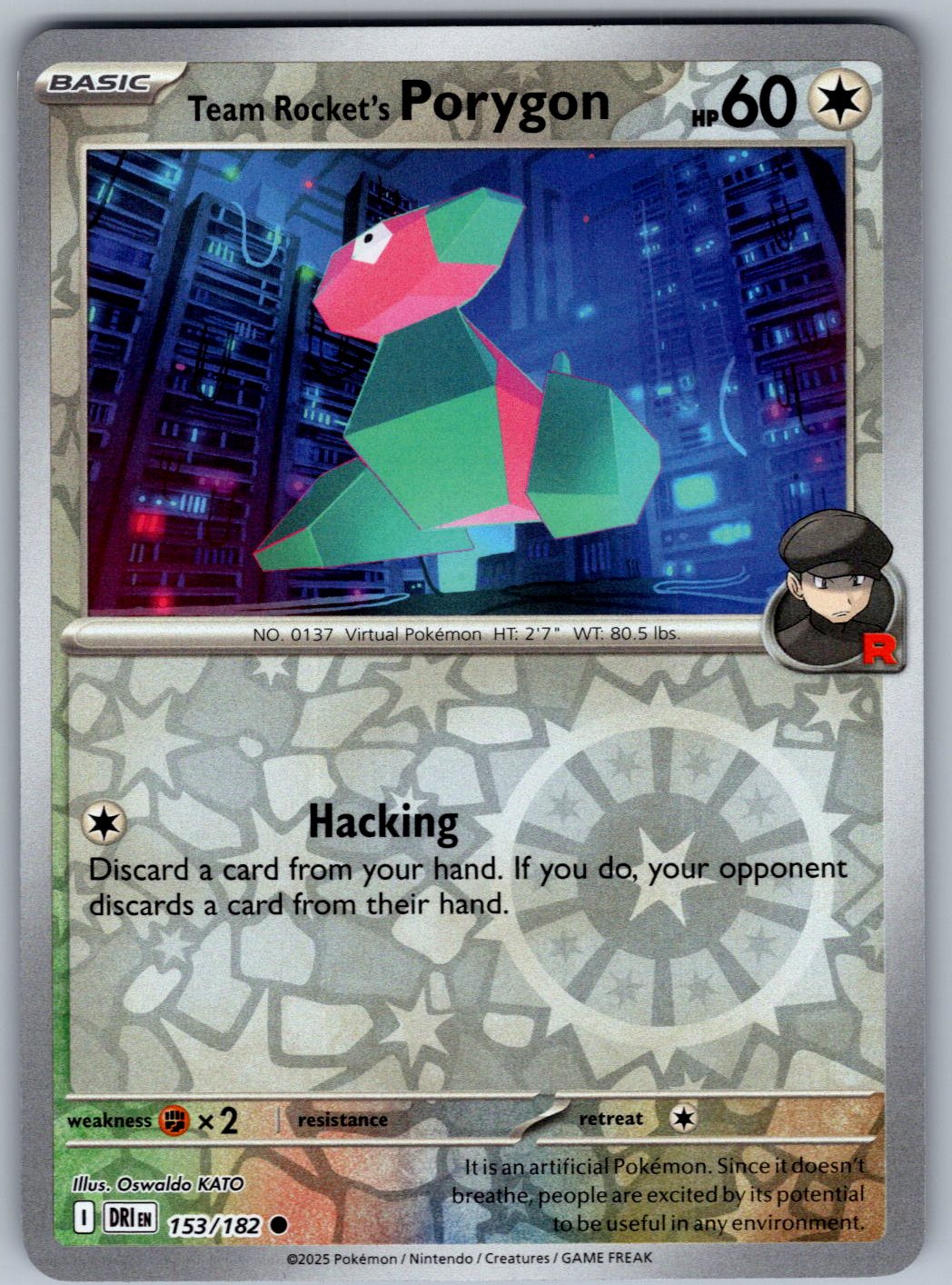 Team Rocket's Porygon 153/182 Destined Rivals Pokemon Reverse Holo