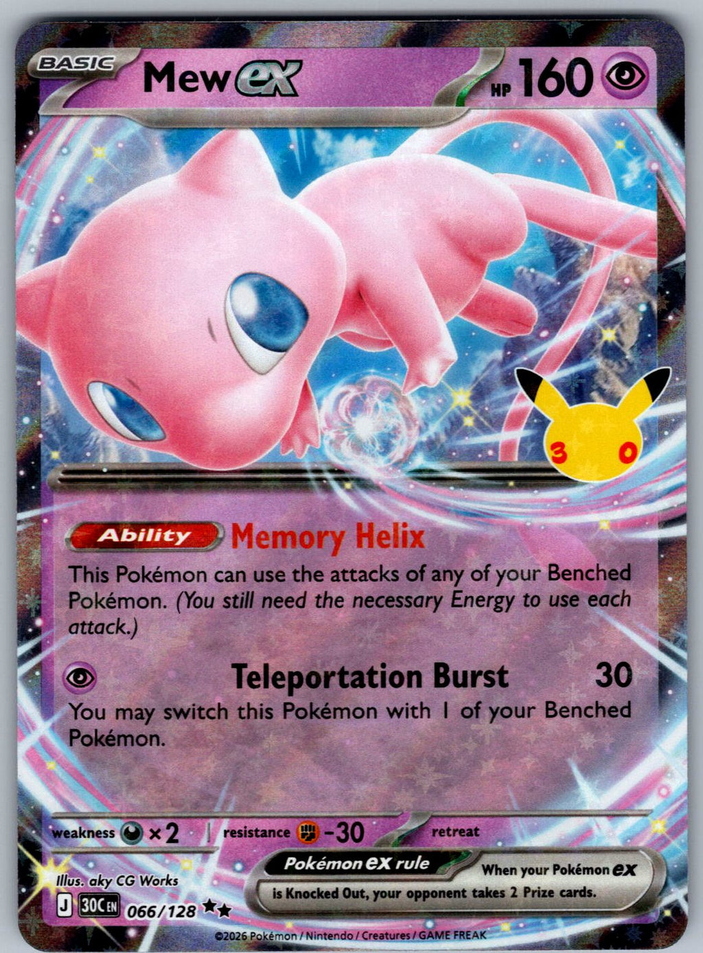 Mew ex 066/128 ME: 30th Celebration Pokemon Holo