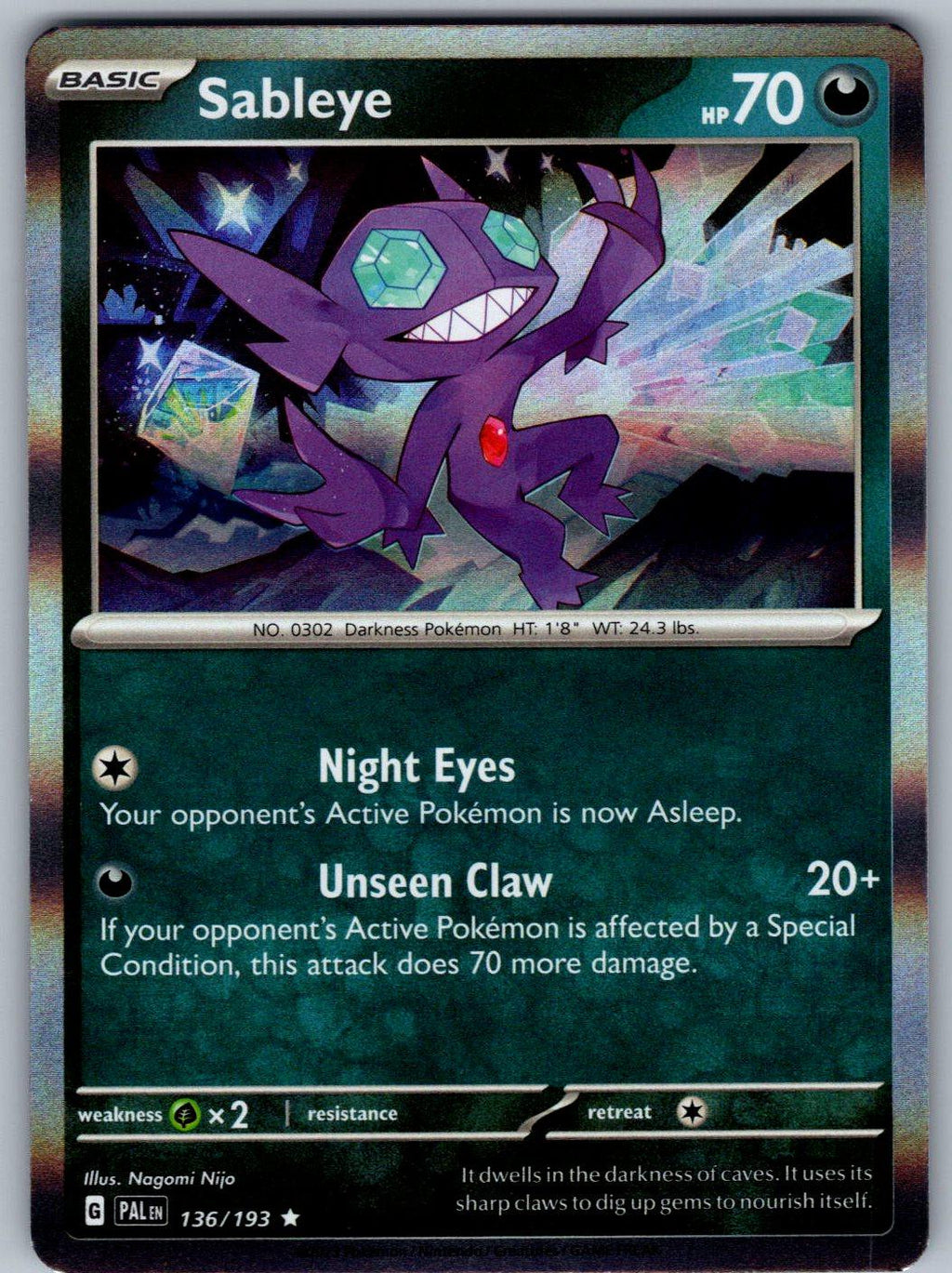 Sableye 136/193 Paldea Evolved Pokemon Holo