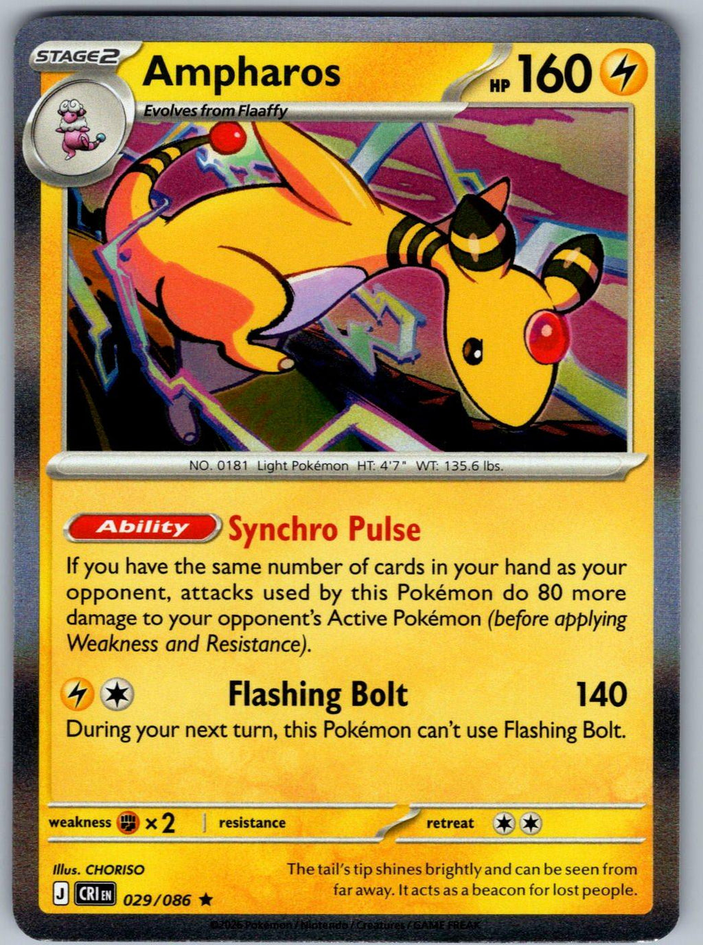 Ampharos 029/086 Chaos Rising Pokemon Holo