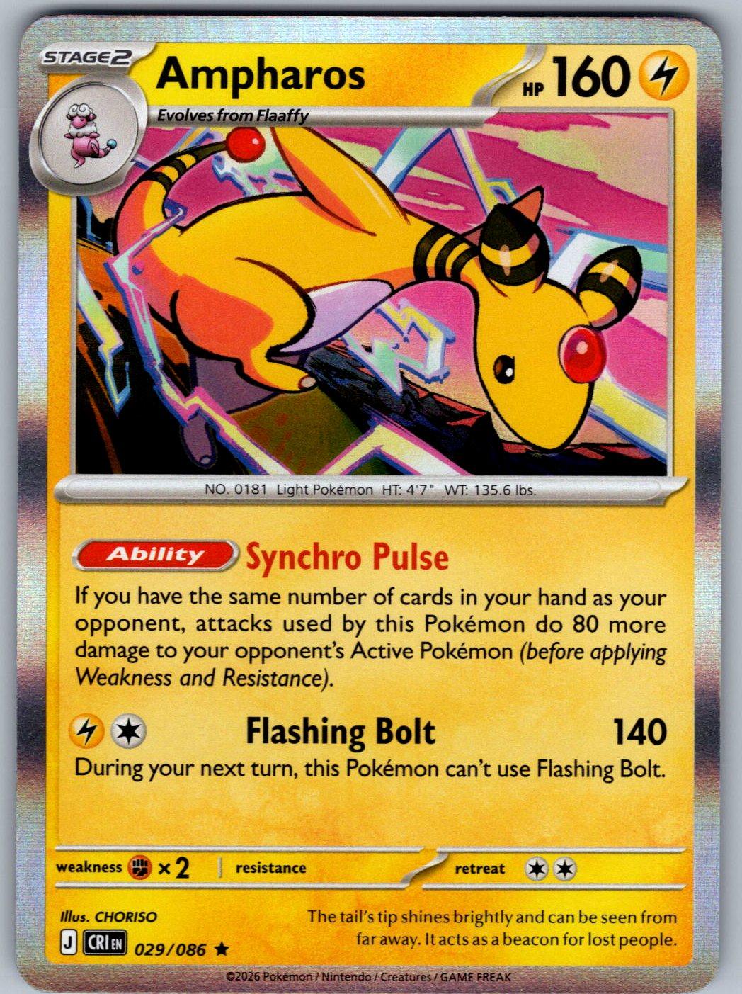 Ampharos 029/086 Chaos Rising Pokemon Holo