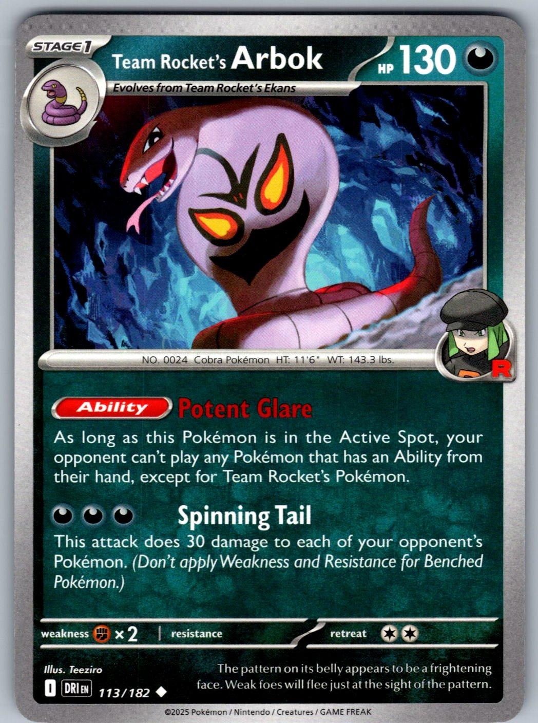 Team Rocket's Arbok 113/182 Destined Rivals Pokemon