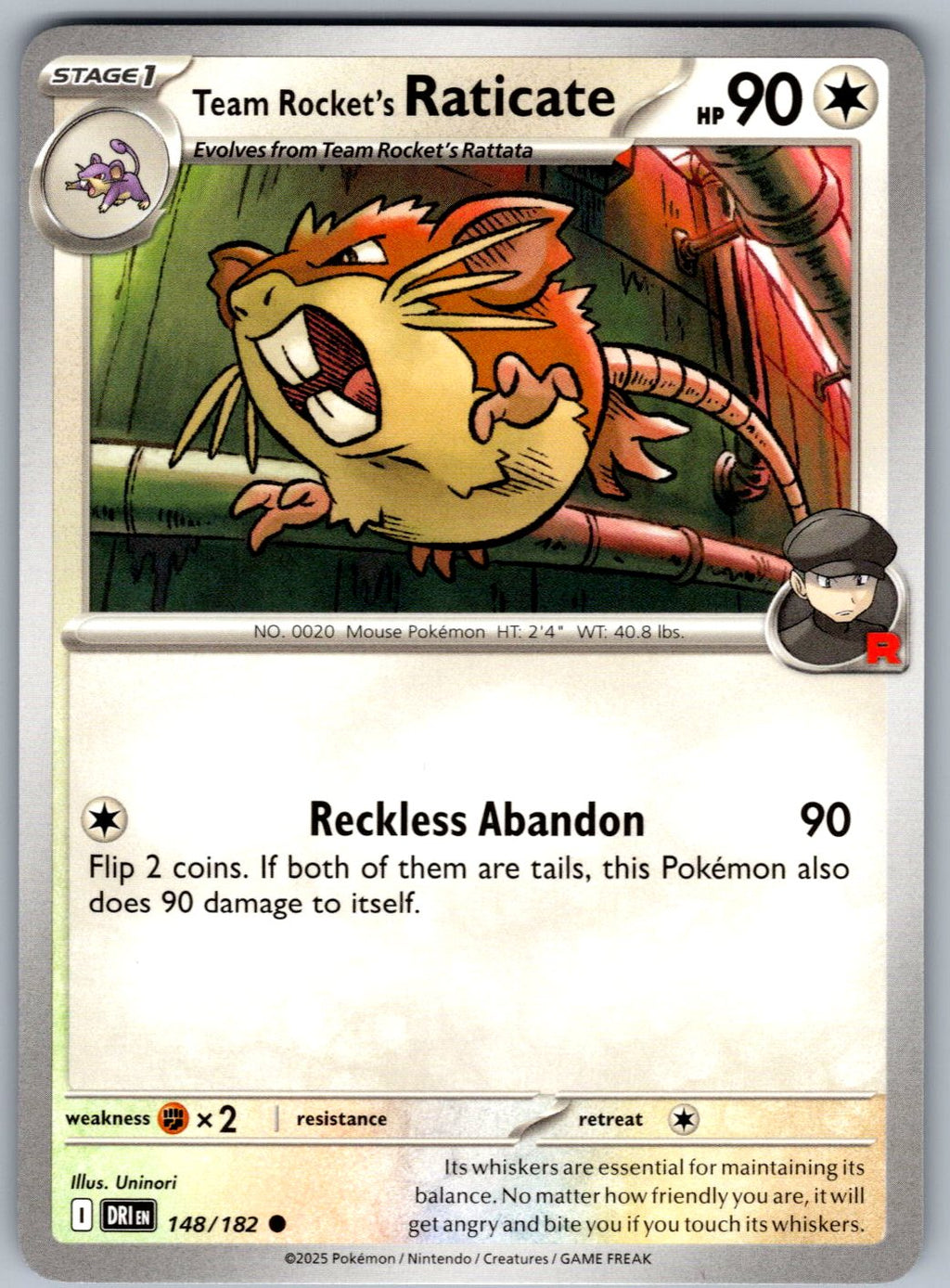 Team Rocket's Raticate 148/182 Destined Rivals Pokemon