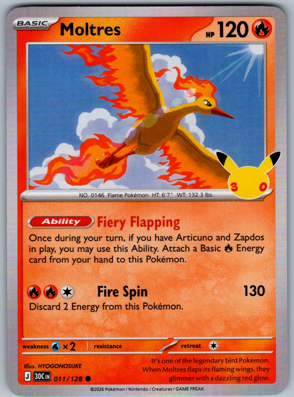 Moltres 011/128 ME: 30th Celebration Pokemon Holo