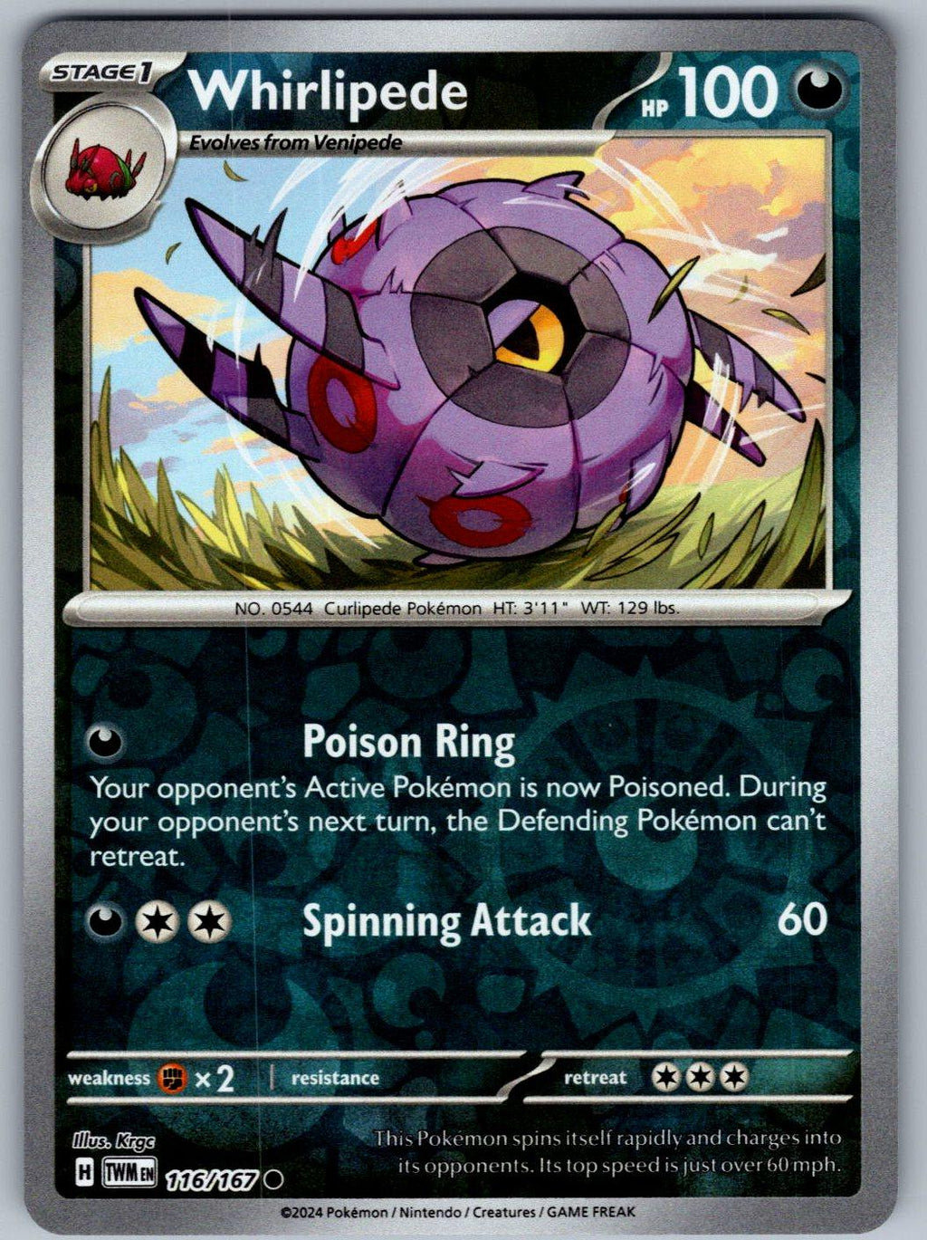 Whirlipede 116/167 Twilight Masquerade Pokemon Reverse Holo