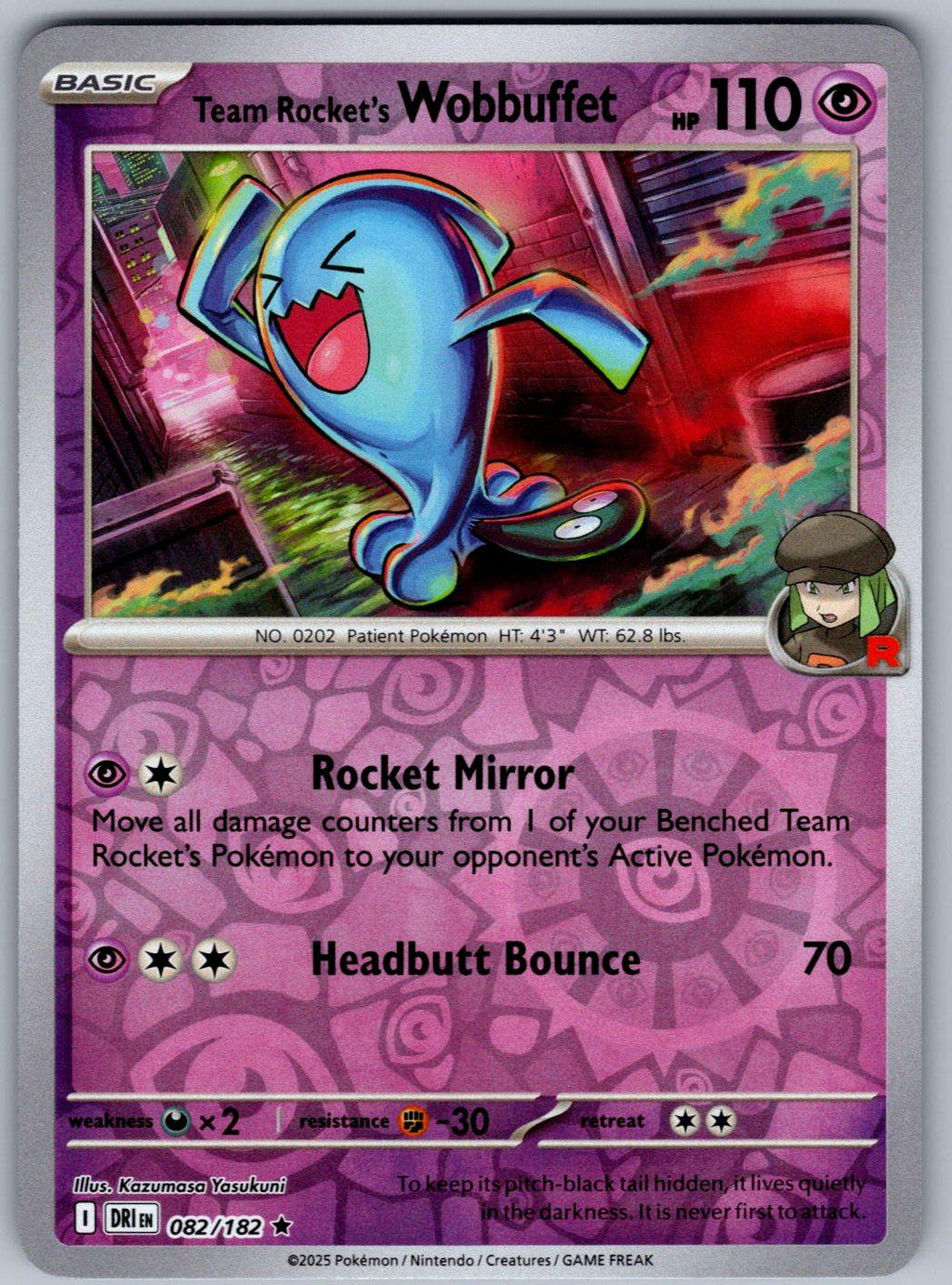 Team Rocket's Wobbuffet 082/182 Destined Rivals Pokemon Reverse Holo