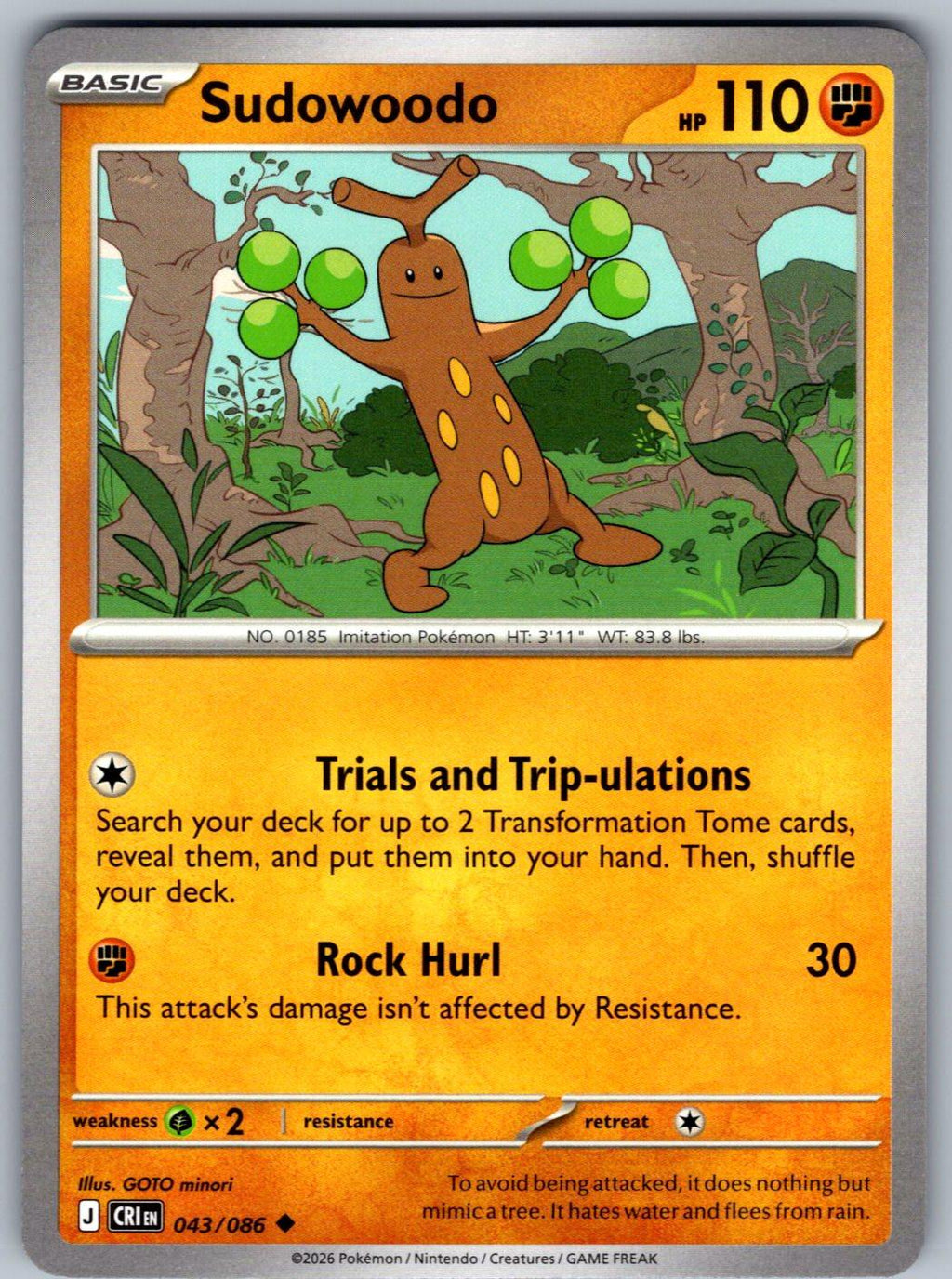 Sudowoodo 043/086 Chaos Rising Pokemon