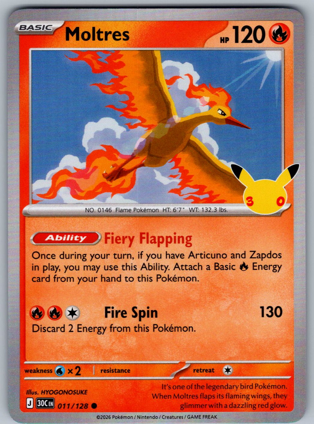 Moltres 011/128 ME: 30th Celebration Pokemon Holo