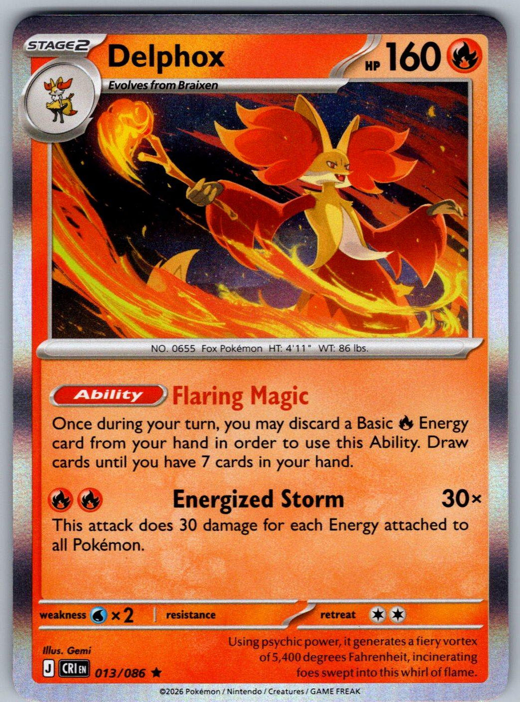 Delphox 013/086 Chaos Rising Pokemon Holo