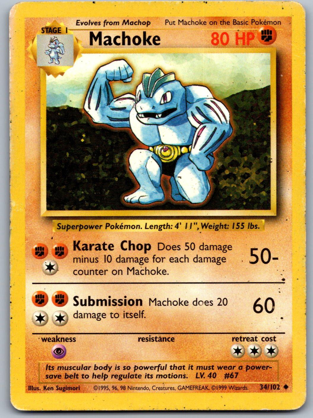 Machoke 34/102 Base Set Unlimited Pokemon