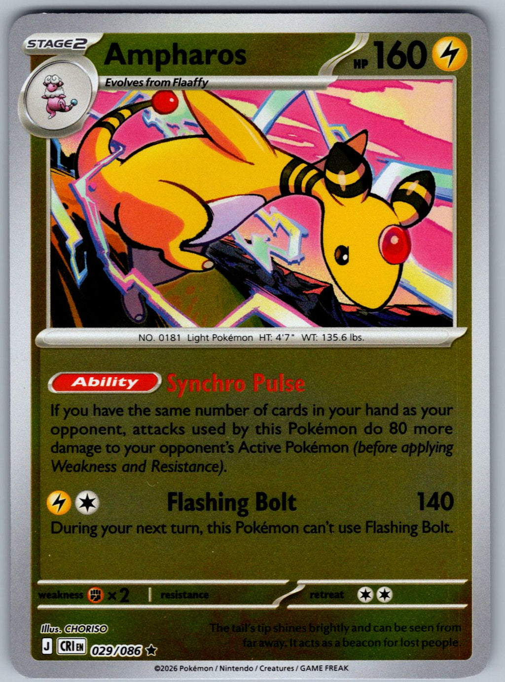 Ampharos 029/086 Chaos Rising Pokemon Reverse Holo