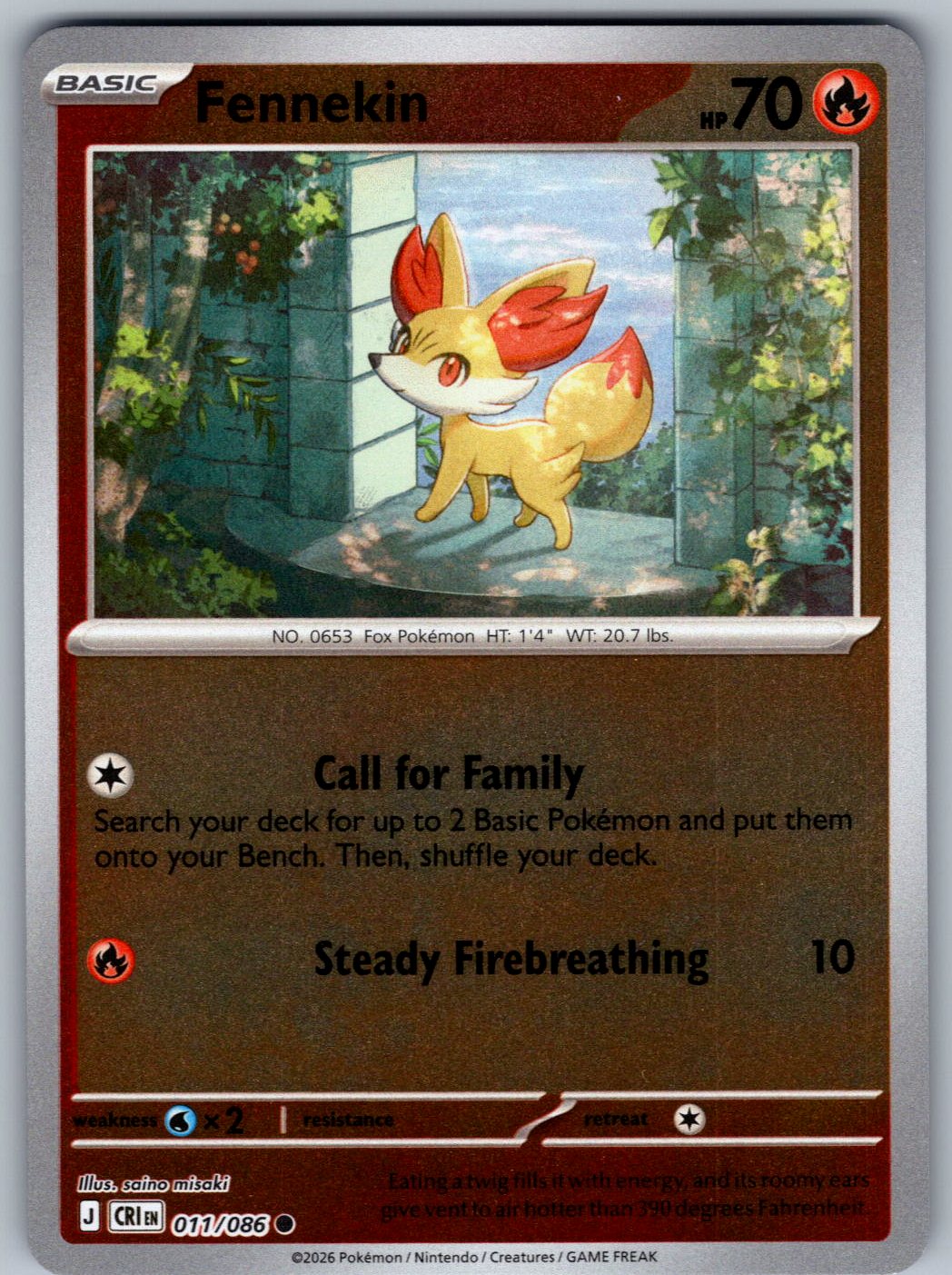 Fennekin 011/086 Chaos Rising Pokemon Reverse Holo
