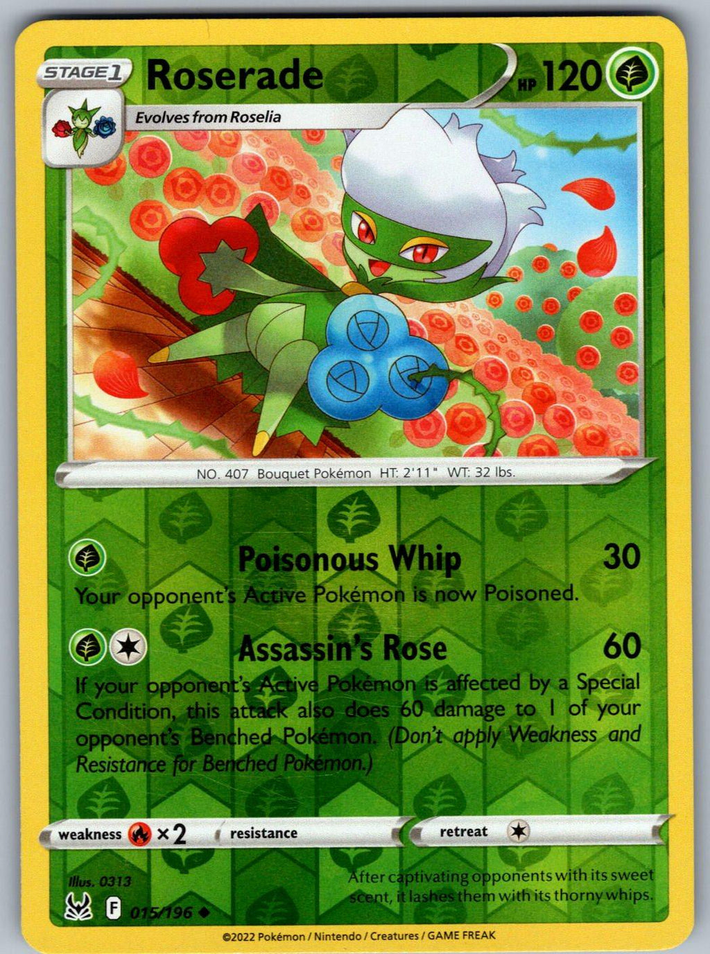 Roserade 015/196 Lost Origin Pokemon Reverse Holo
