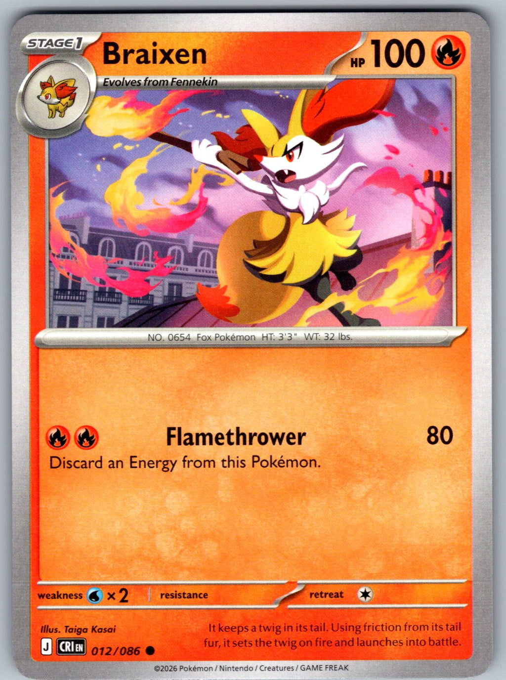 Braixen 012/086 Chaos Rising Pokemon