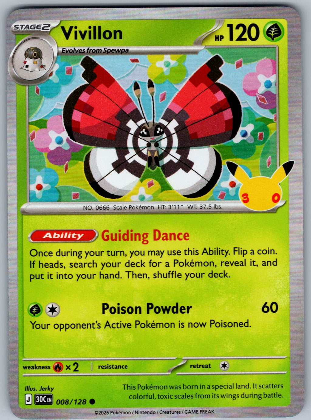Vivillon 008/128 ME: 30th Celebration Pokemon Holo
