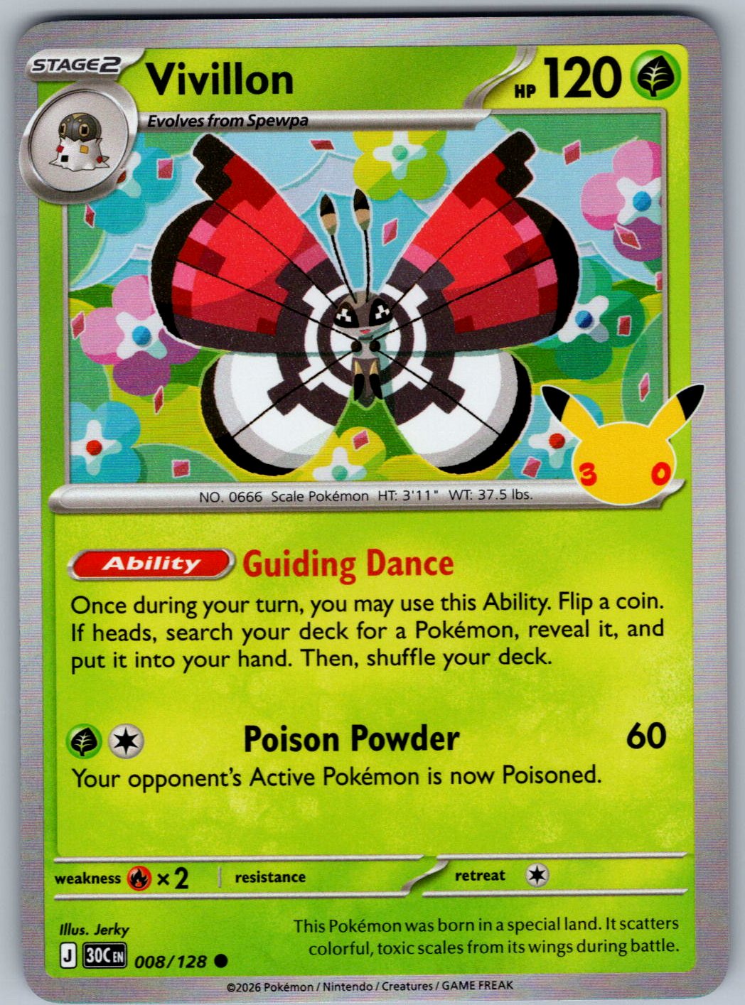 Vivillon 008/128 ME: 30th Celebration Pokemon Holo
