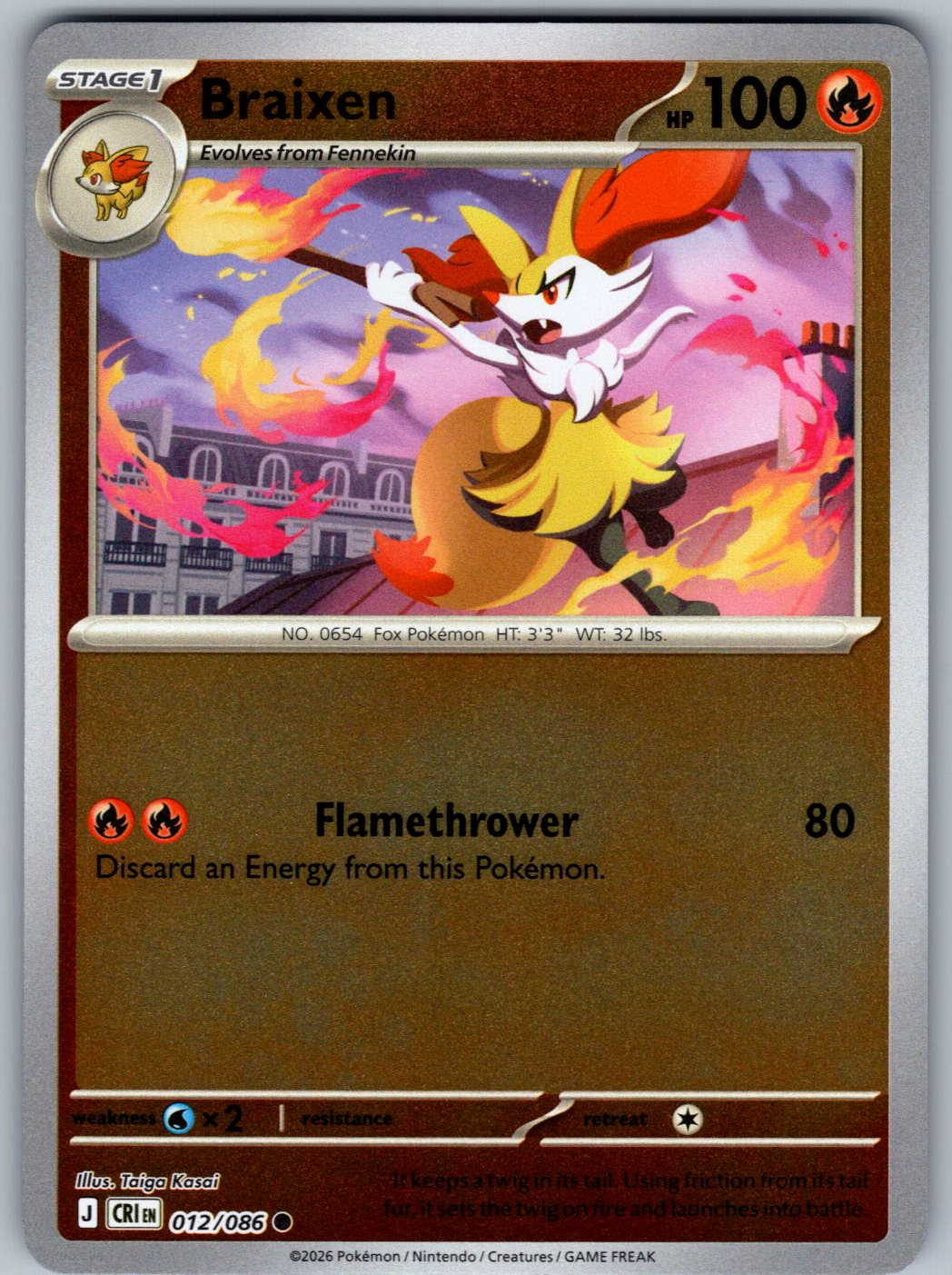 Braixen 012/086 Chaos Rising Pokemon Reverse Holo