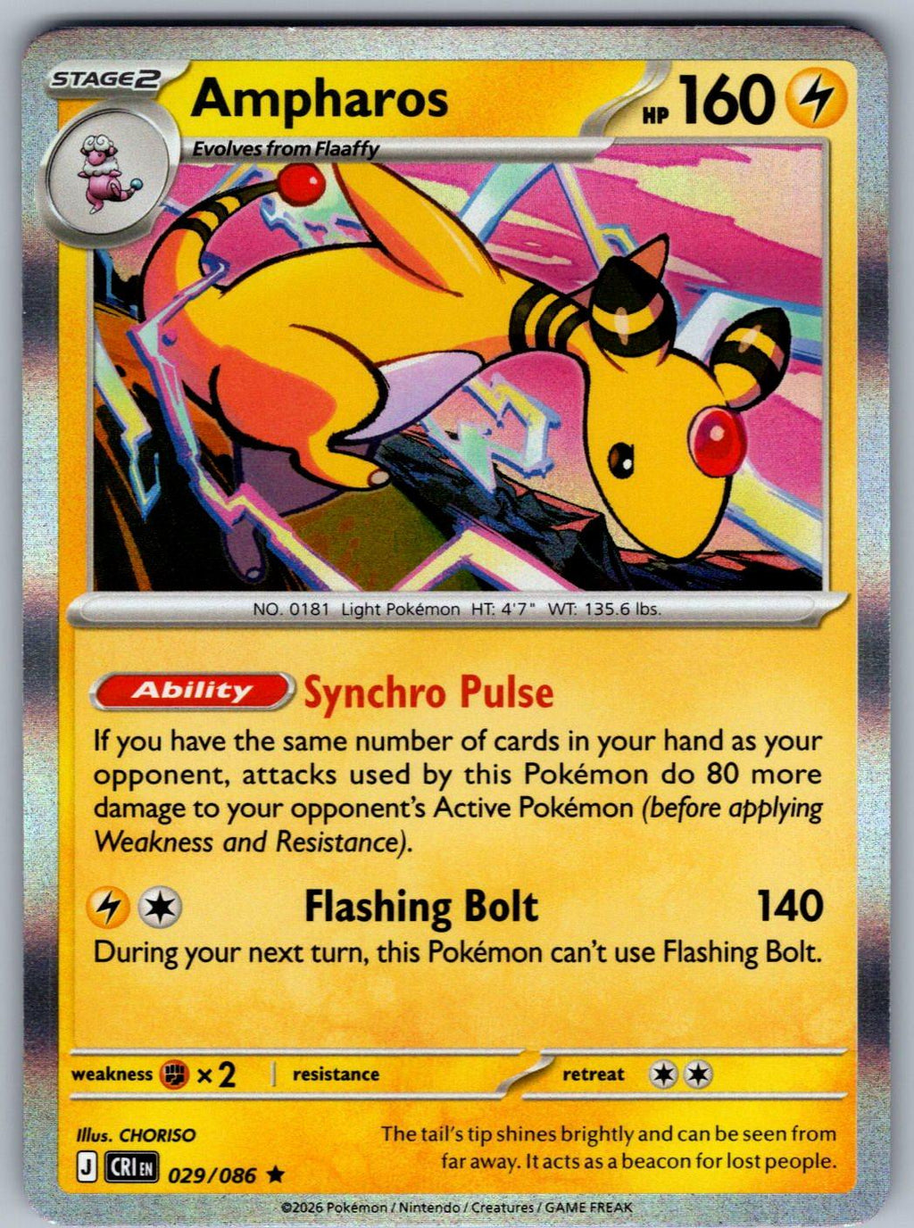 Ampharos 029/086 Chaos Rising Pokemon Holo