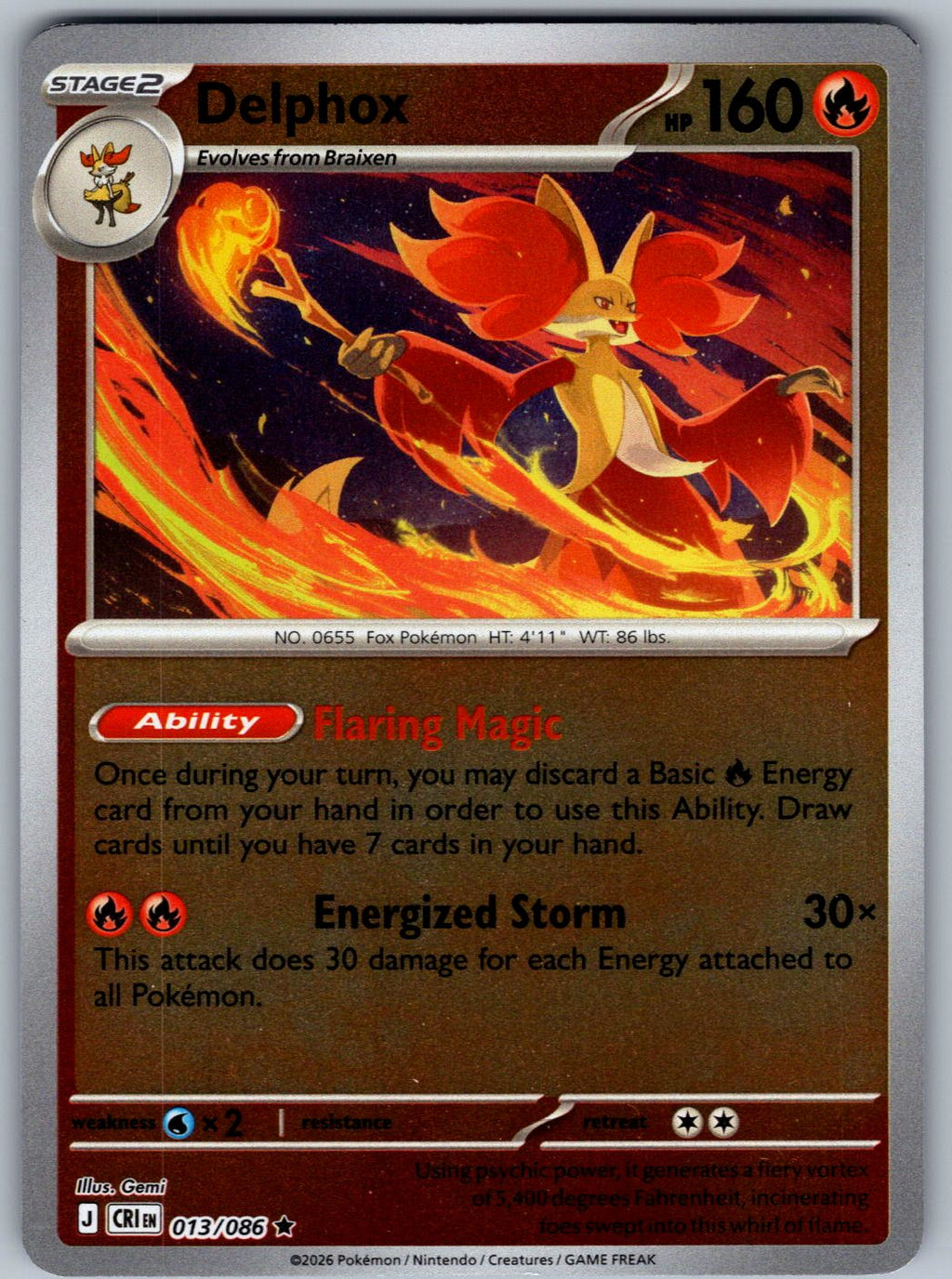 Delphox 013/086 Chaos Rising Pokemon Reverse Holo