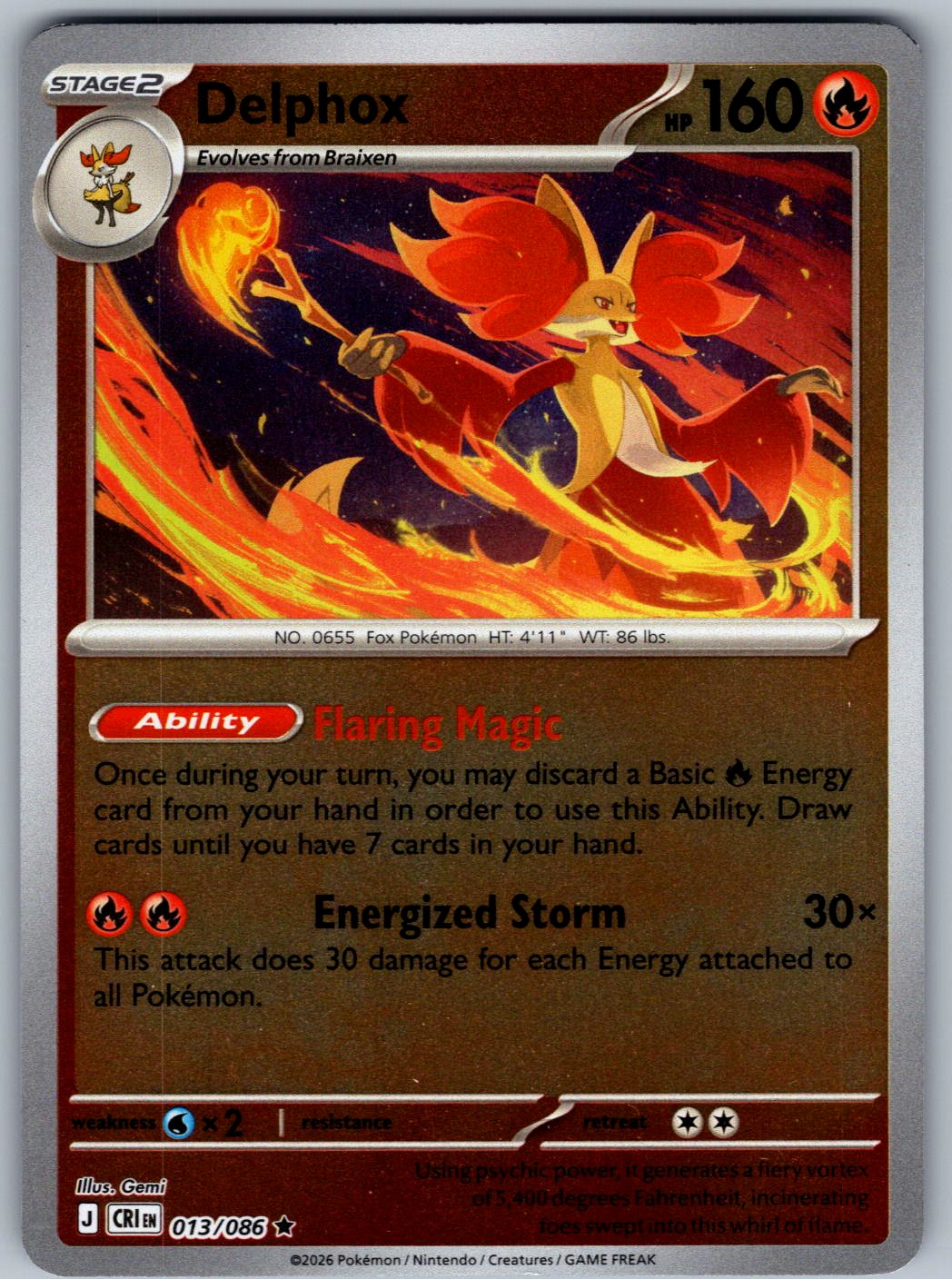 Delphox 013/086 Chaos Rising Pokemon Reverse Holo