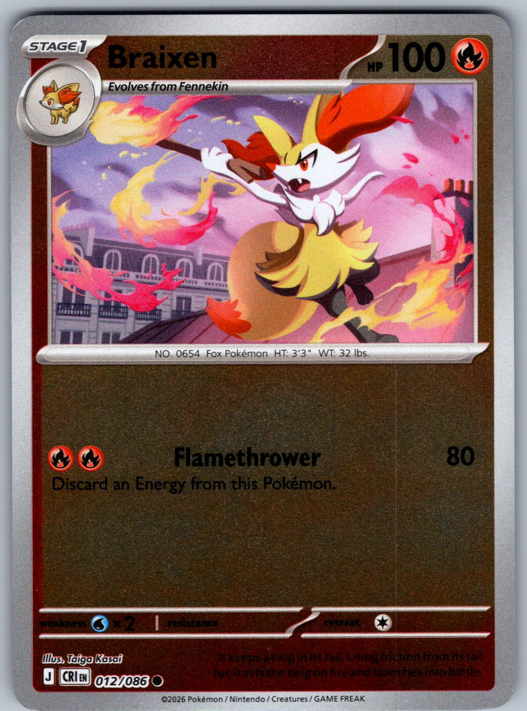 Braixen 012/086 Chaos Rising Pokemon Reverse Holo