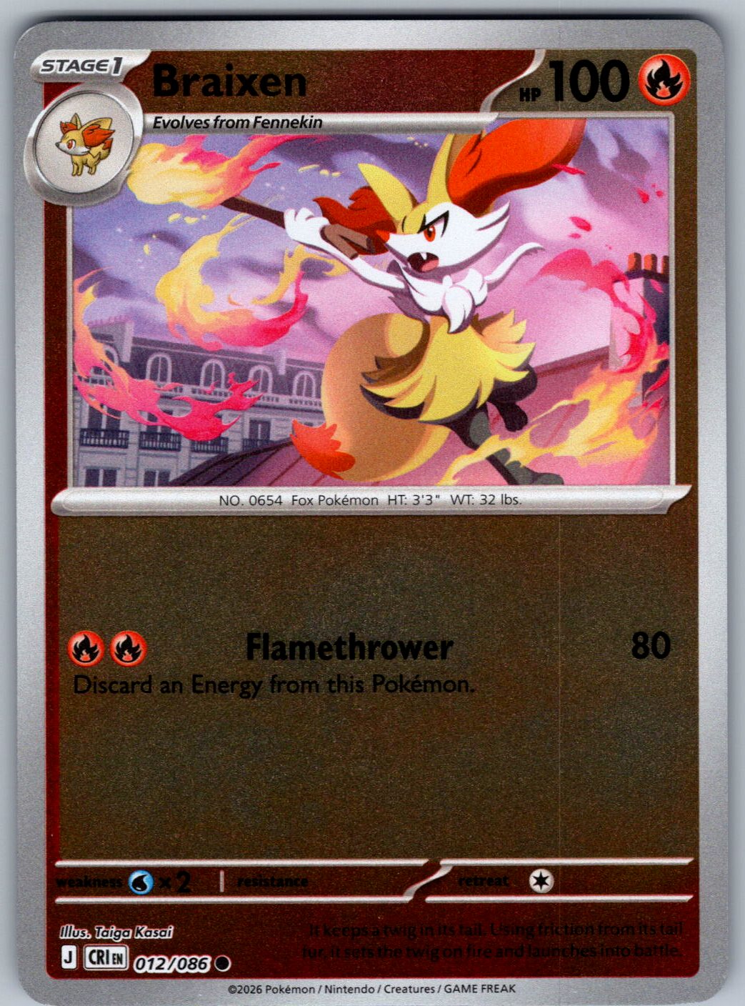 Braixen 012/086 Chaos Rising Pokemon Reverse Holo