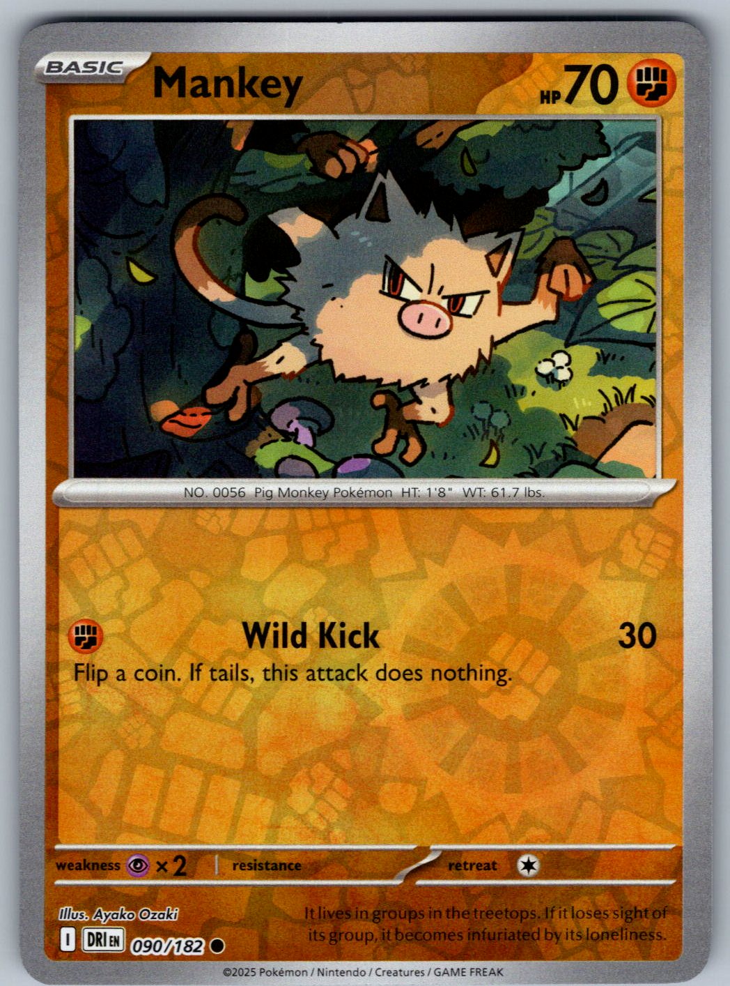 Mankey 090/182 Destined Rivals Pokemon Reverse Holo