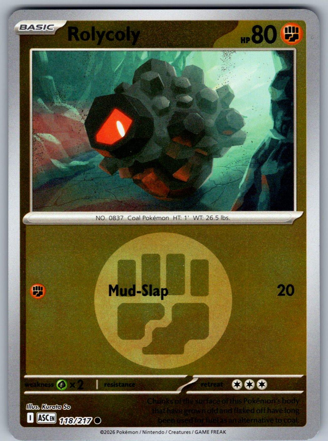 Rolycoly (Energy Symbol Pattern) 118/217 Ascended Heroes Pokemon Reverse Holo