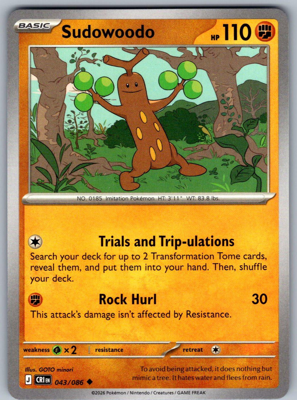 Sudowoodo 043/086 Chaos Rising Pokemon