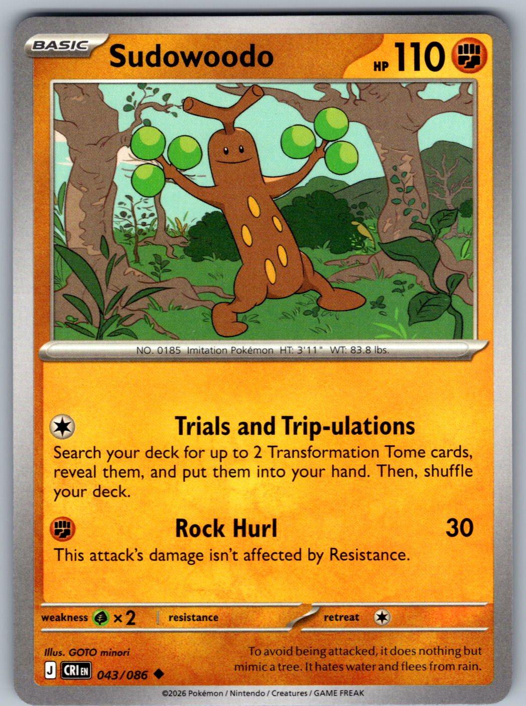 Sudowoodo 043/086 Chaos Rising Pokemon