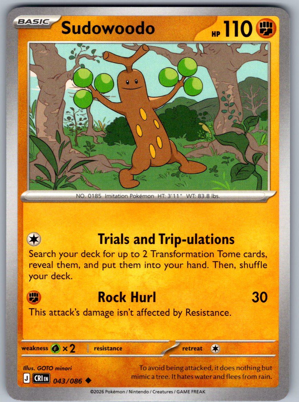 Sudowoodo 043/086 Chaos Rising Pokemon