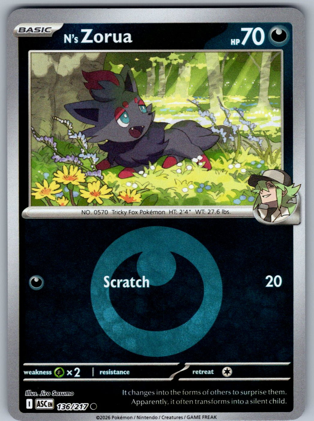 N's Zorua (Energy Symbol Pattern) 136/217 Ascended Heroes Pokemon Reverse Holo