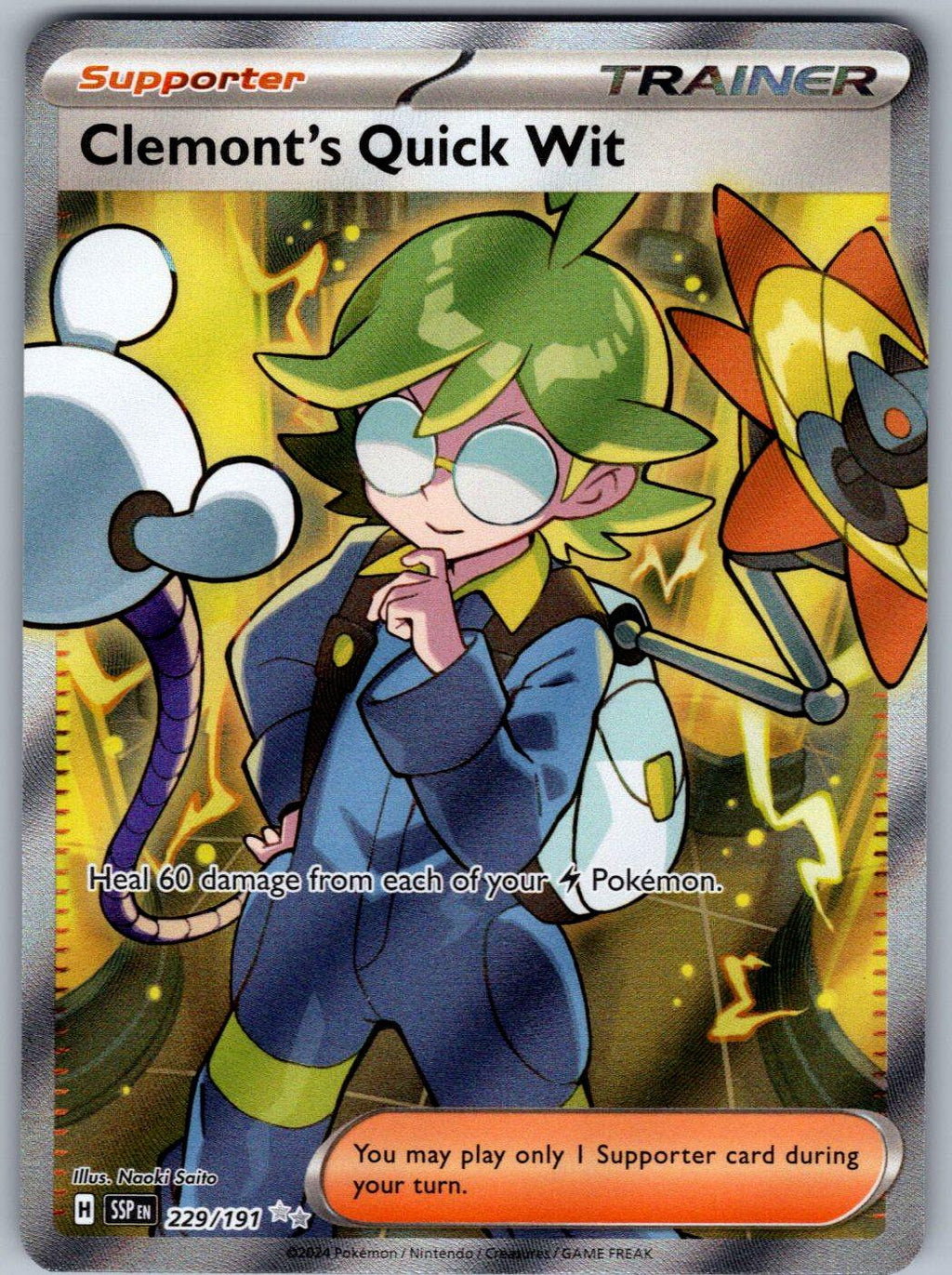 Clemont's Quick Wit 229/191 Surging Sparks Pokemon Holo