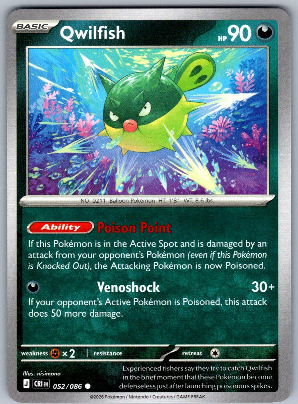 Qwilfish 052/086 Chaos Rising Pokemon